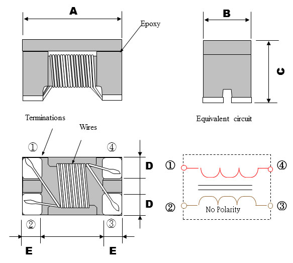 Surface Mount Common Mode Choke Shapes and Dimensions