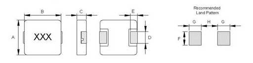 Surface Mount Molding Type Power Inductor Shapes and Dimensions